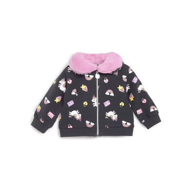 Girls Medium Grey Printed Cardigan